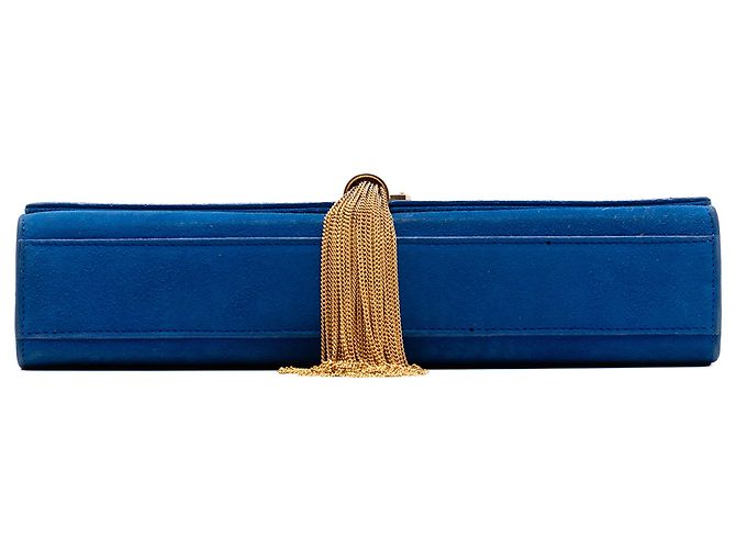 Borsa a tracolla Kate con nappa in scamosciato blu monogramma misura Medium di Saint Laurent - vista 3