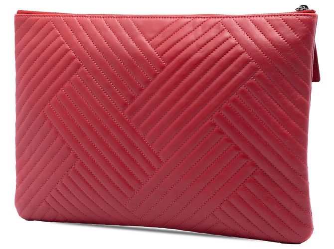 Clutch Chanel Red Large Diagonal Quilted Lambskin O Case Rosso - vista 2
