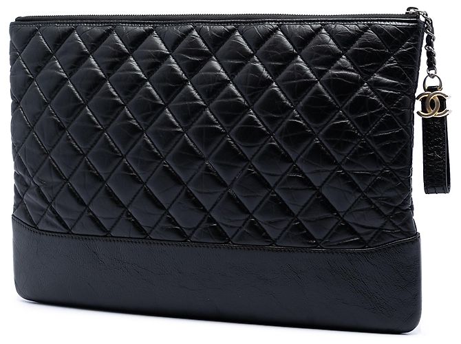 Chanel Black Large Aged Calfskin Gabrielle O Case Clutch Nero - vista 2
