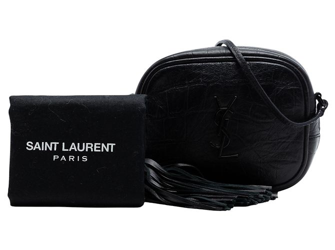 Saint Laurent Black Mini Croc Embossed Leather Blogger Camera Bag Schwarz - Ansicht 7
