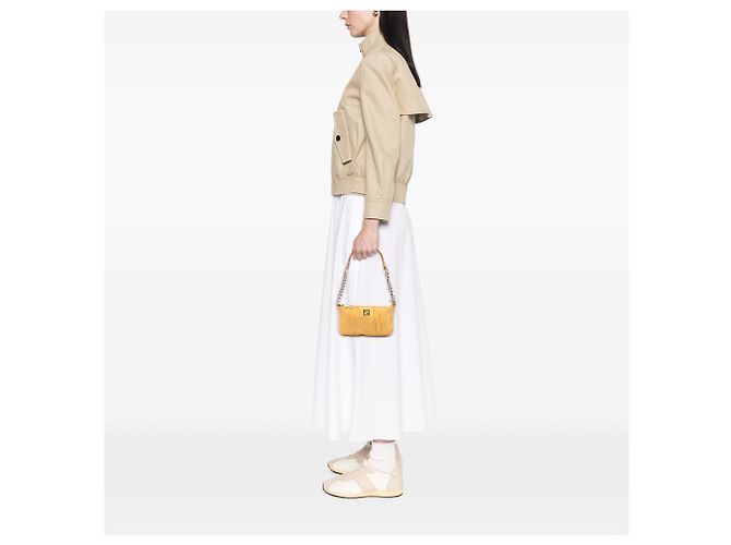 Pochette Fendi Yellow Pleated Nubuck FF Chain Amarillo Mostaza - vista 7