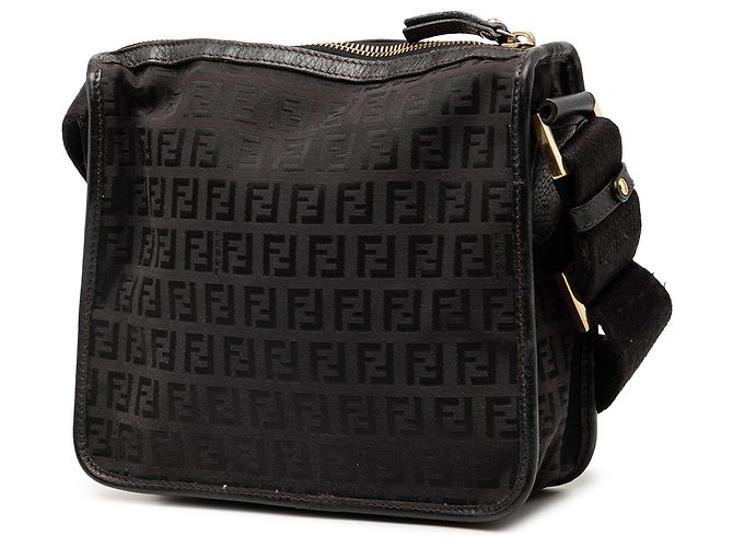 Fendi Marrone Piccolo Zucchino Canvas F Charm Crossbody Marrone scuro - vista 2