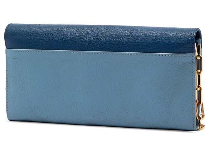 Portafoglio con catena Miu Miu Blue Bicolor in capra Madras Blu chiaro - vista 2