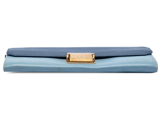 Portafoglio con catena Miu Miu Blue Bicolor in capra Madras Blu chiaro - vista 3