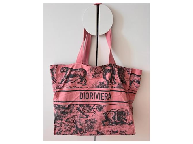 Dior Tote Bag Dioriviera in Tela Rosa Nero - vista 3