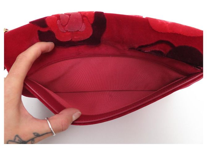 BORSA CHANEL TIMELESS SIMPLE FLAP CAMELIA IN VELLUTO A SPALLA Rosso - vista 7