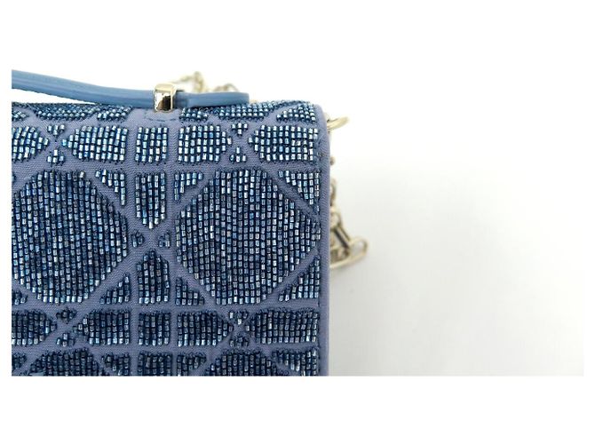 Christian Dior NUOVA BORSA MY DIOR MINI MICRO PERLE CANNAGE S0980OIBE BLU - vista 13