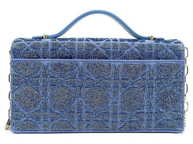 Christian Dior NUOVA BORSA MY DIOR MINI MICRO PERLE CANNAGE S0980OIBE BLU - vista 2