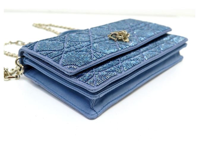 Christian Dior NUOVA BORSA MY DIOR MINI MICRO PERLE CANNAGE S0980OIBE BLU - vista 3