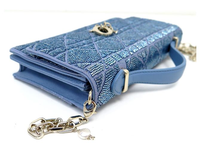 Christian Dior NUOVA BORSA MY DIOR MINI MICRO PERLE CANNAGE S0980OIBE BLU - vista 4