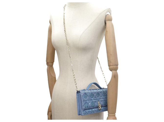Christian Dior NUOVA BORSA MY DIOR MINI MICRO PERLE CANNAGE S0980OIBE BLU - vista 6
