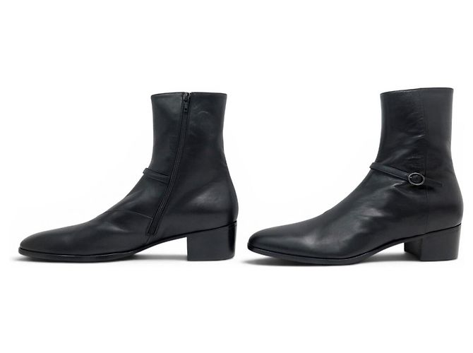 STIVALETTI SAINT LAURENT VLAD 802358 IN PELLE NERA TAGLIA 45 NUOVI Nero - vista 2