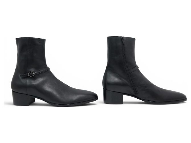 STIVALETTI SAINT LAURENT VLAD 802358 IN PELLE NERA TAGLIA 45 NUOVI Nero - vista 3