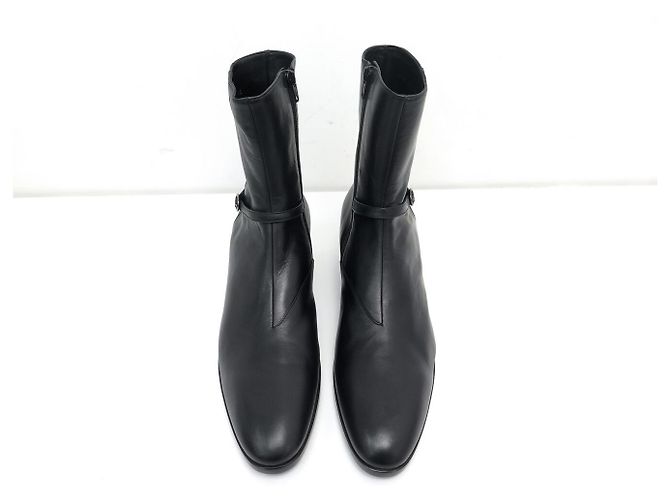 STIVALETTI SAINT LAURENT VLAD 802358 IN PELLE NERA TAGLIA 45 NUOVI Nero - vista 7