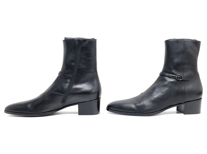 STIVALETTI SAINT LAURENT VLAD 802358 TAGLIA 45 IN PELLE NERA NUOVI Nero - vista 2