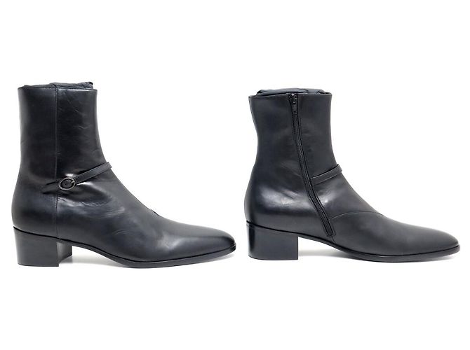 STIVALETTI SAINT LAURENT VLAD 802358 TAGLIA 45 IN PELLE NERA NUOVI Nero - vista 3