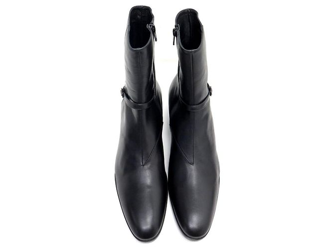 STIVALETTI SAINT LAURENT VLAD 802358 TAGLIA 45 IN PELLE NERA NUOVI Nero - vista 8