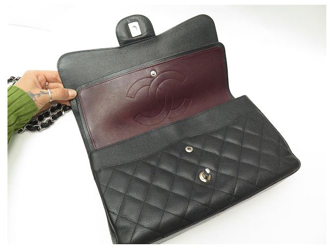 Timeless BORSA CHANEL CLASSIC TIMLESS JUMBO IN PELLE CAVIAR MATELASSÉ NERO - vista 10