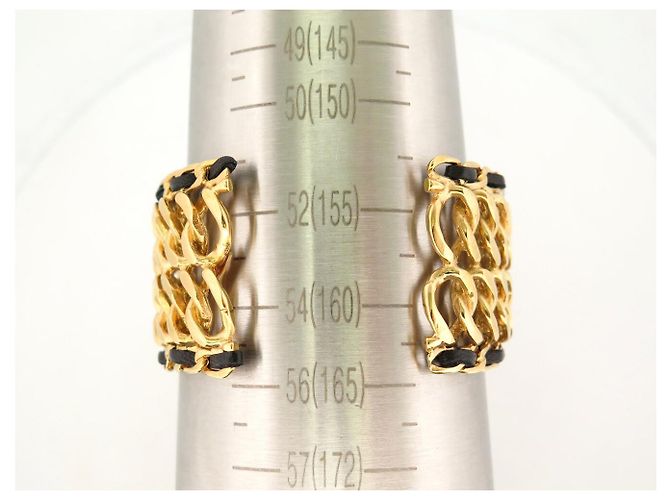 BRACCIALE VINTAGE CHANEL MANCHETTE CHAINE & CUIR ENTRELACE METAL DORE CUFF BANGLE D'oro - vista 7
