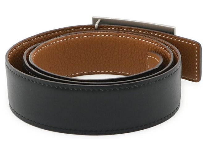 Hermès H Plate Box Calf Togo Leder Gürtel 80 Braun Schwarz - Ansicht 2