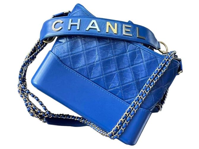 Chanel Gabrielle Borsa a Tracolla in Pelle Blu - vista 2