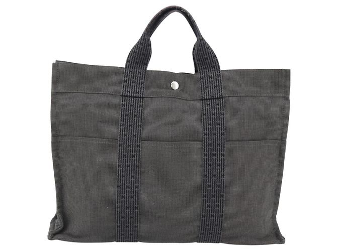 Hermès HERMES Her Line MM Handtasche Canvas Grau Silber Authentisch 181392 Braun - Ansicht 13