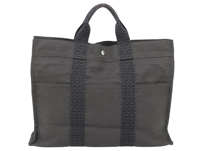 Hermès HERMES Her Line MM Handtasche Canvas Grau Silber Authentisch 181392 Braun - Ansicht 2