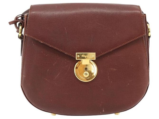 Borsa a Spalla Salvatore Ferragamo in Pelle Marrone Oro Auth BA12914 D'oro - vista 13