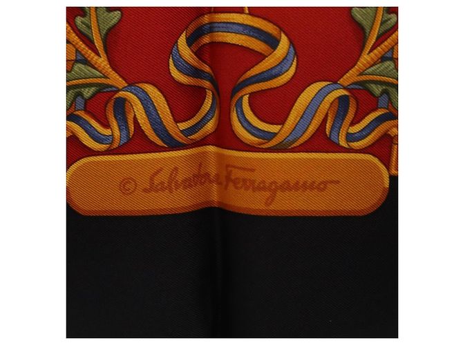 Sciarpa Salvatore Ferragamo in seta blu navy Auth BA12848A - vista 11