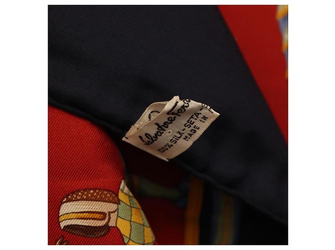 Sciarpa Salvatore Ferragamo in seta blu navy Auth BA12848A - vista 13