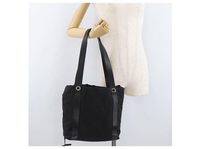 Bulgari BVLGARI Logo Mania Canvas Tote Bag Schwarz Silber Auth BA12918 - Ansicht 25