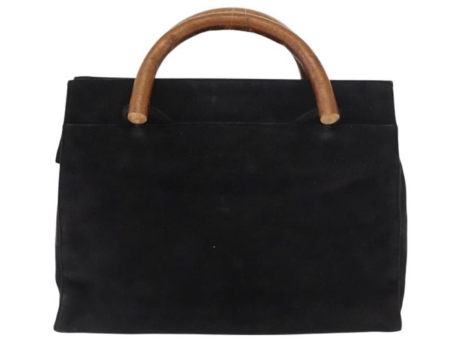 Borsa a mano PRADA con manico in legno in scamosciato nero e oro Auth BA12770 D'oro - vista 13