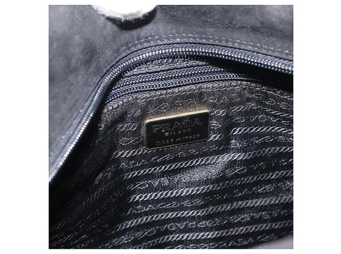 Borsa a mano PRADA con manico in legno in scamosciato nero e oro Auth BA12770 D'oro - vista 17