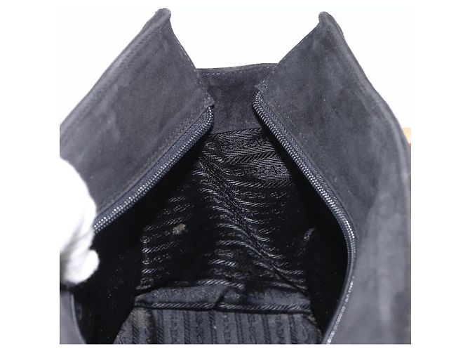 Borsa a mano PRADA con manico in legno in scamosciato nero e oro Auth BA12770 D'oro - vista 19