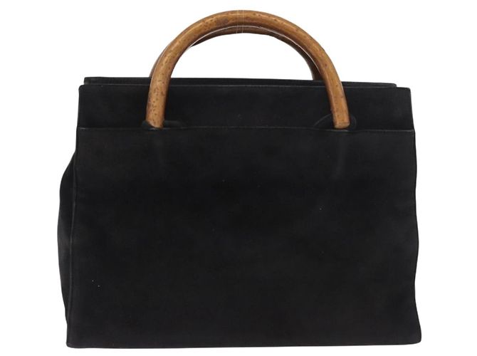 Borsa a mano PRADA con manico in legno in scamosciato nero e oro Auth BA12770 D'oro - vista 2