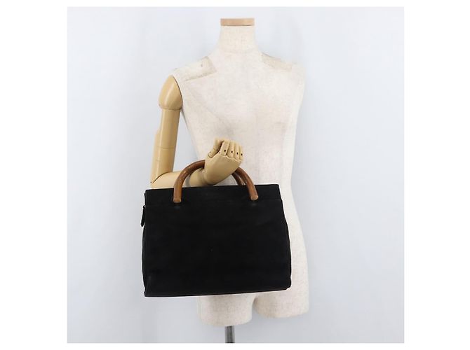 Borsa a mano PRADA con manico in legno in scamosciato nero e oro Auth BA12770 D'oro - vista 23