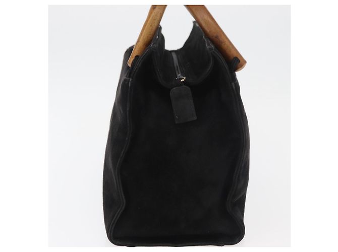 Borsa a mano PRADA con manico in legno in scamosciato nero e oro Auth BA12770 D'oro - vista 4
