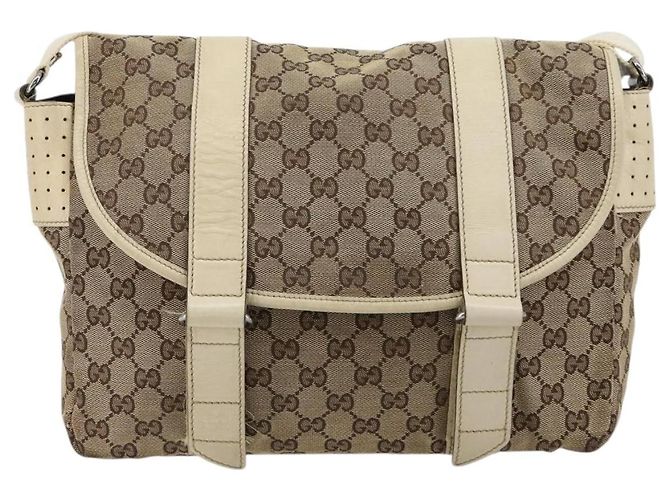 Borsa a Spalla GUCCI GG Canvas Beige Argento 145859 Auth 181188 - vista 13
