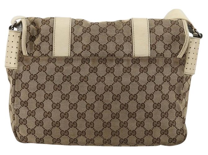 Borsa a Spalla GUCCI GG Canvas Beige Argento 145859 Auth 181188 - vista 2
