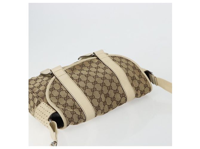 Borsa a Spalla GUCCI GG Canvas Beige Argento 145859 Auth 181188 - vista 6