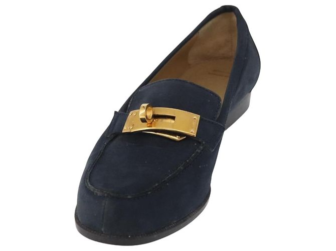 Hermès Mocassini HERMES Kelly Suede 35 1/2 Navy Auth BA12685 Blu navy - vista 2