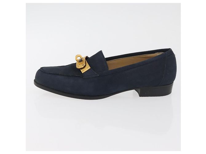 Hermès Mocassini HERMES Kelly Suede 35 1/2 Navy Auth BA12685 Blu navy - vista 22