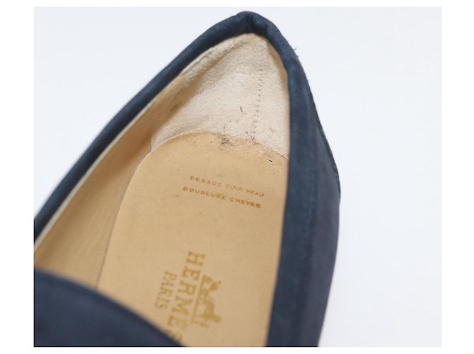 Hermès Mocassini HERMES Kelly Suede 35 1/2 Navy Auth BA12685 Blu navy - vista 35