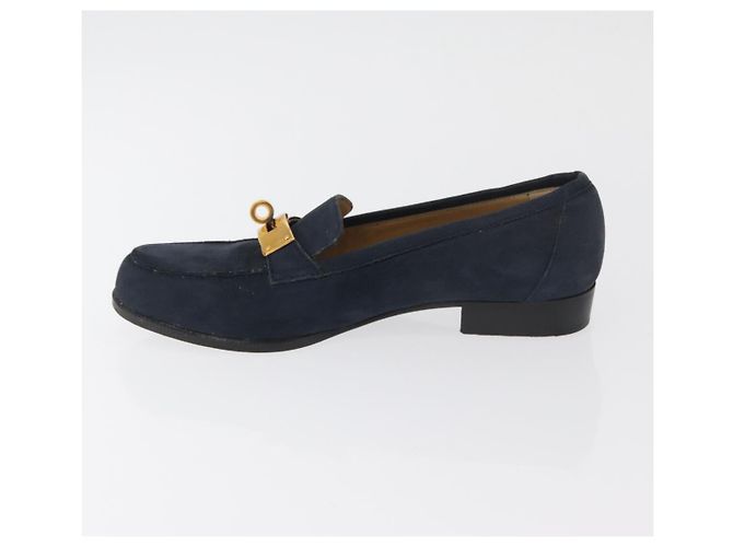 Hermès Mocassini HERMES Kelly Suede 35 1/2 Navy Auth BA12685 Blu navy - vista 5