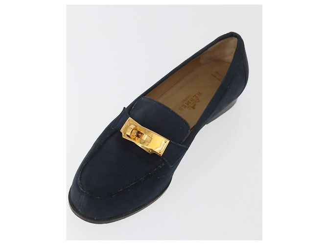 Hermès Mocassini HERMES Kelly Suede 35 1/2 Navy Auth BA12685 Blu navy - vista 6