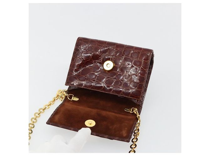 Borsa a catena Vara Ribbon in pelle Bordeaux e Oro Salvatore Ferragamo Auth 180672 - vista 10