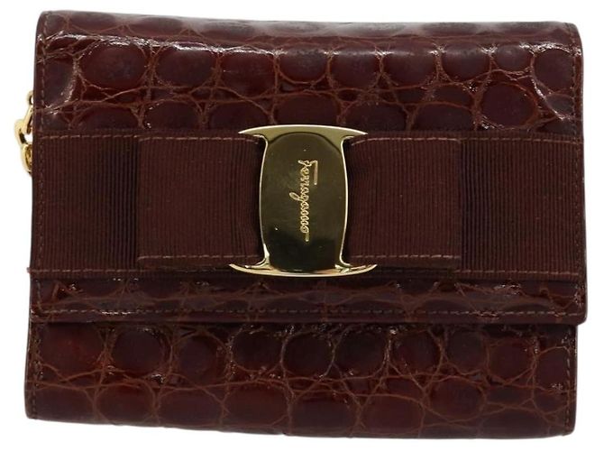 Borsa a catena Vara Ribbon in pelle Bordeaux e Oro Salvatore Ferragamo Auth 180672 - vista 13