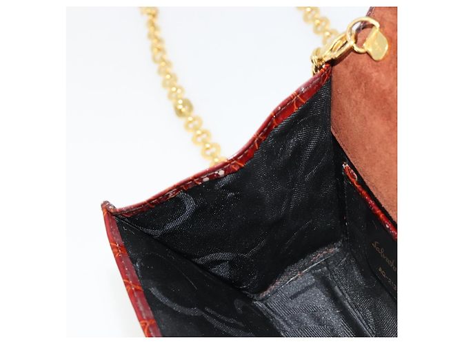 Borsa a catena Vara Ribbon in pelle Bordeaux e Oro Salvatore Ferragamo Auth 180672 - vista 19