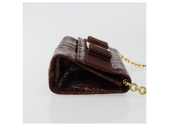 Borsa a catena Vara Ribbon in pelle Bordeaux e Oro Salvatore Ferragamo Auth 180672 - vista 3