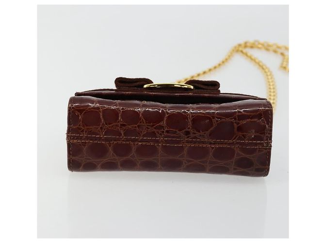 Borsa a catena Vara Ribbon in pelle Bordeaux e Oro Salvatore Ferragamo Auth 180672 - vista 5